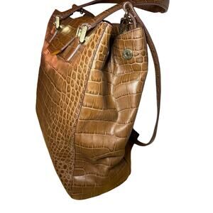 Brooks Brothers - Cognac = Embossed large crocodile leather tote / Handbag